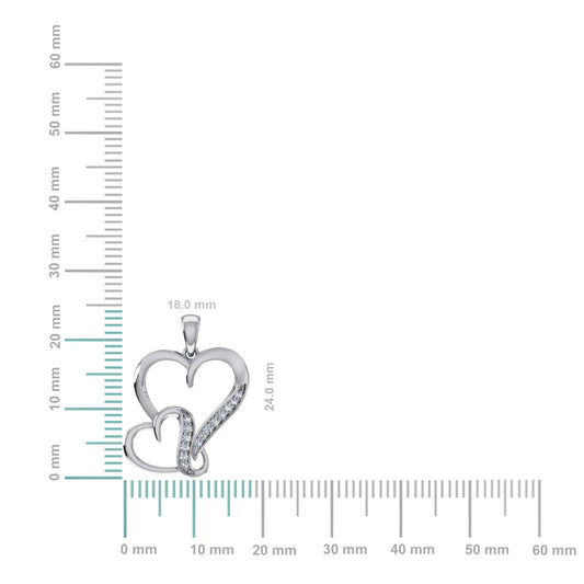 10K White Gold Round Diamond Womens Double Heart Pendant 1/10 Cttw