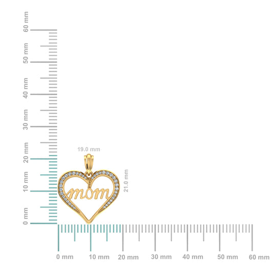 10K Yellow Gold Round Diamond Womens Mom Heart Pendant 1/8 Cttw