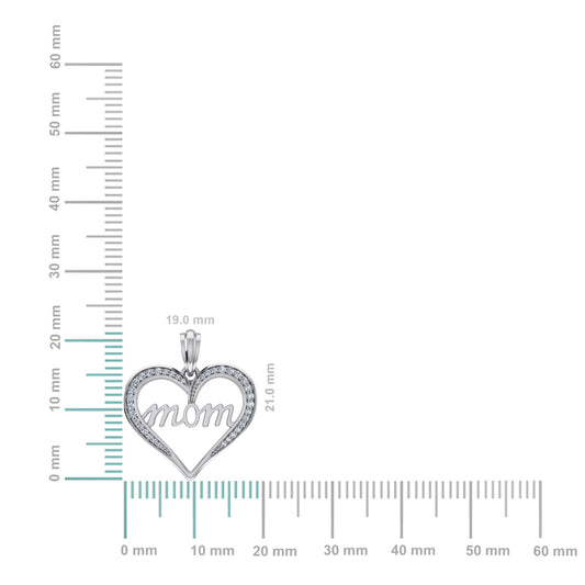 10K White Gold Round Diamond Womens Mom Heart Pendant 1/8 Cttw