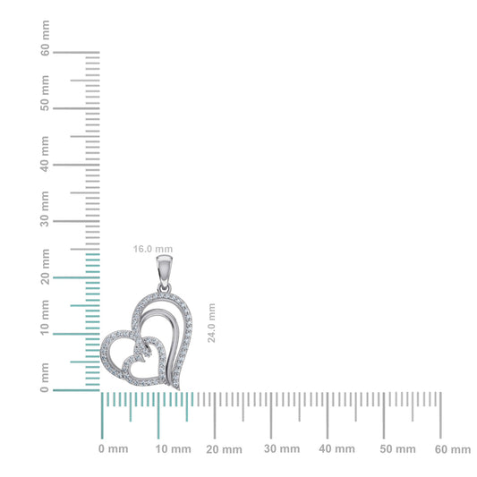 10K White Gold Round Diamond Womens Double Heart Pendant 1/4 Cttw