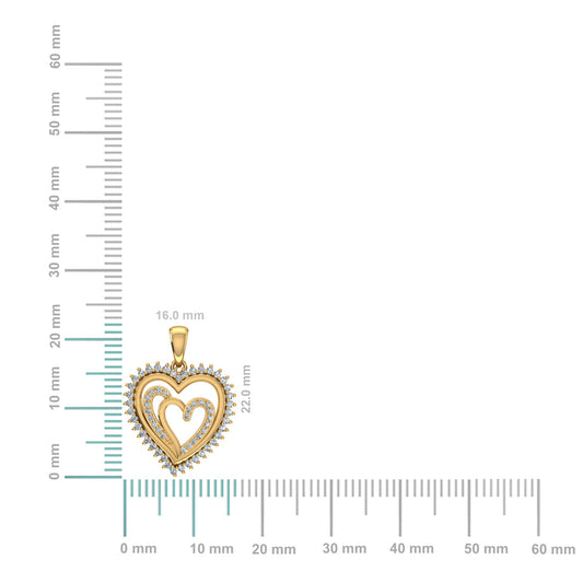 10K Yellow Gold Round Diamond Womens Double Heart Pendant 1/4 Cttw