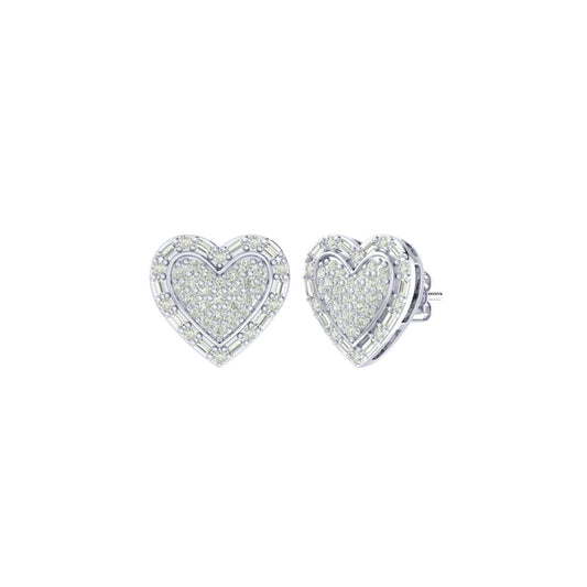 Sterling Silver Round Baguette Diamond Heart Shape Designer Stud Earring 1/2 Cttw