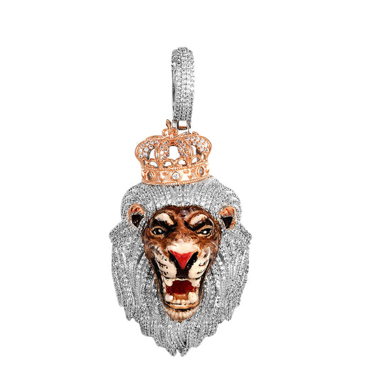 Sterling Silver CZ Roaring Lion Animal Pendant RP+PP