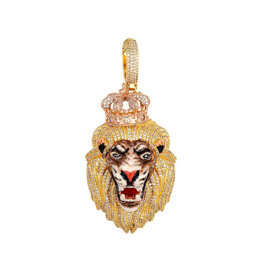 Sterling Silver CZ Roaring Lion Animal Pendant PP+GP