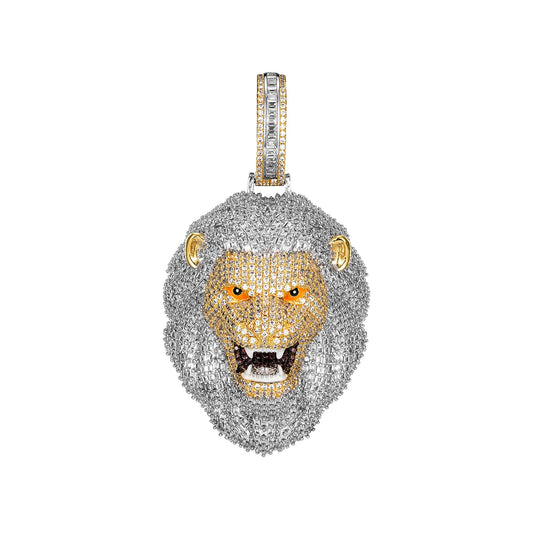 Sterling Silver CZ Roaring Lion Animal Pendant BP+GP+RP
