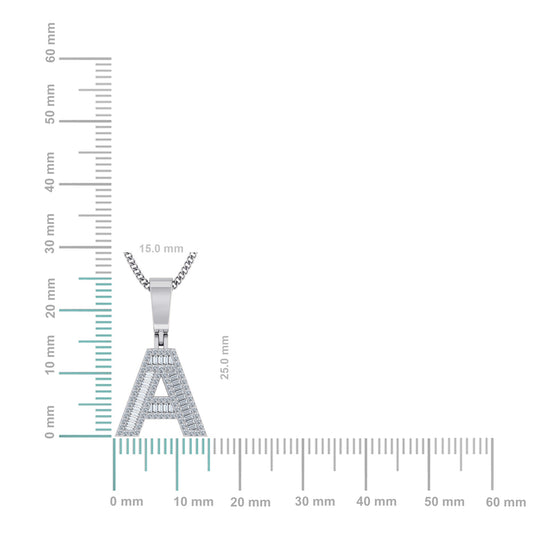 10K White Gold Baguette Initial A Pendant 3/8 Cttw
