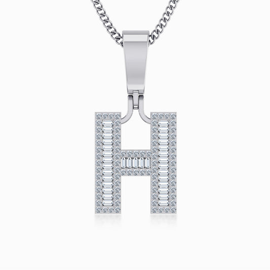 10K White Gold Tw Baguette Initial H Pendant 3/8 Cttw