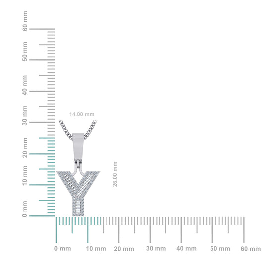 10K White Gold Baguette Initial Y Pendant 1/4 Cttw