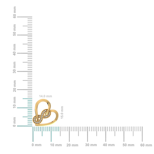 10K Yellow Gold Round Diamond Heart Shape Twisted Infinity Pendant 1/25 Cttw