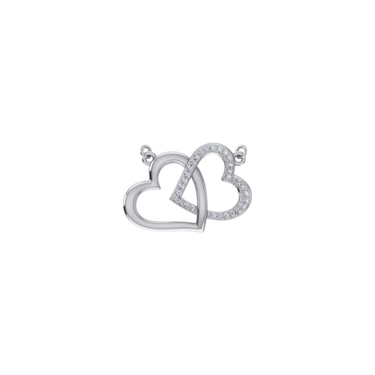 10K White Gold Round Diamond Double Heart Pendant 1/20 Cttw