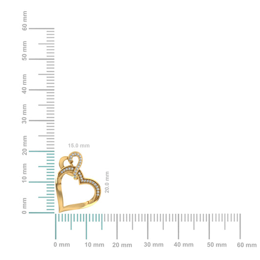 10K Yellow Gold Round Diamond Womens Double Heart Pendant 1/20 Cttw