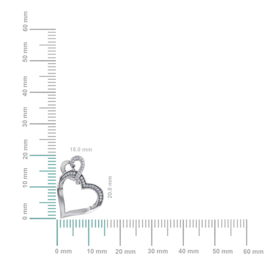 10K White Gold Round Diamond Womens Double Heart Pendant 1/20 Cttw