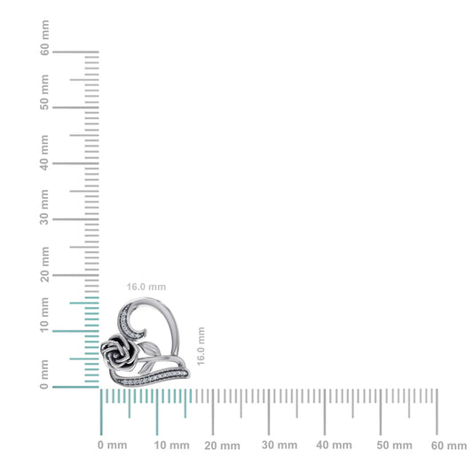 10K White Gold Round Diamond Womens Heart Rose Heart Pendant 1/25 Cttw