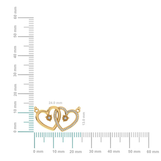 10K Yellow Gold Round Diamond Womens Double Heart Pendant 1/10 Cttw