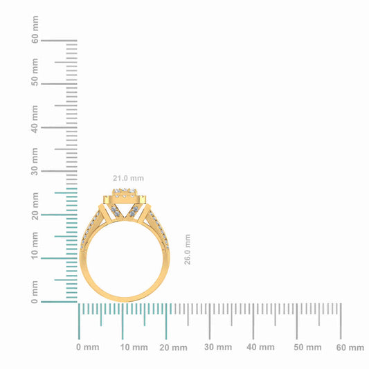 10K Yellow Gold Round Diamond Halo Bridal Cluster Ring 7/8 Cttw