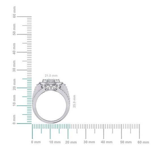 10K White Gold Round Diamond Halo Big Bridal Cluster Ring 1-5/8 Cttw