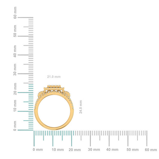 10K Yellow Gold Round Diamond Halo Big Bridal Cluster Ring 1-1/4 Cttw