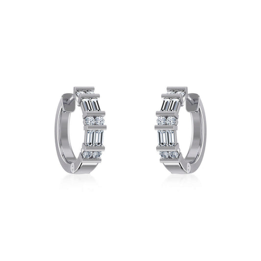 10K White Gold Womens Round Baguette Diamond Small Huggies Earrings 5/8 Cttw
