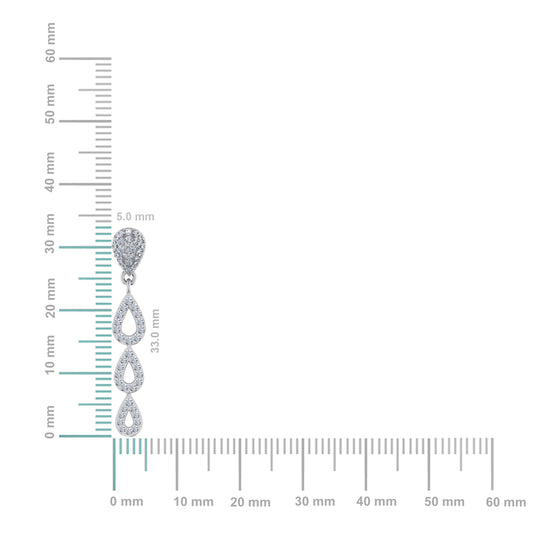 10K White Gold Round Diamond Drop Shape Dangling Earrings 3/4 Cttw