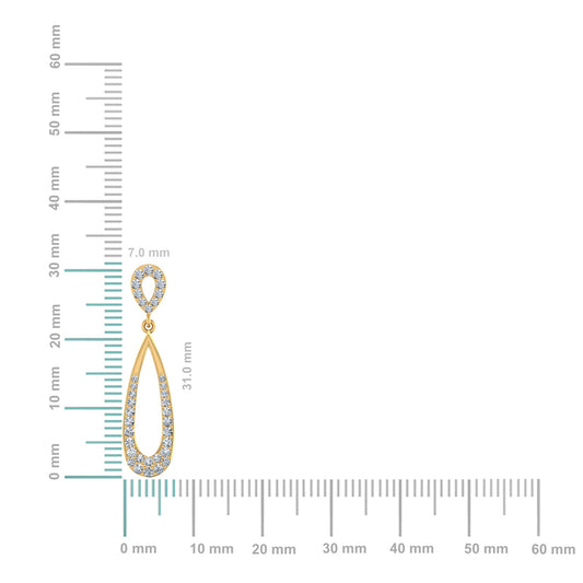 10K Yellow Gold Round Diamond Drop Shape Dangling Earrings 1/2 Cttw