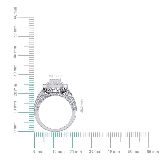 10K White Gold Round Diamond Square Shape Sz 7 Head Ladies Ring 2 Cttw