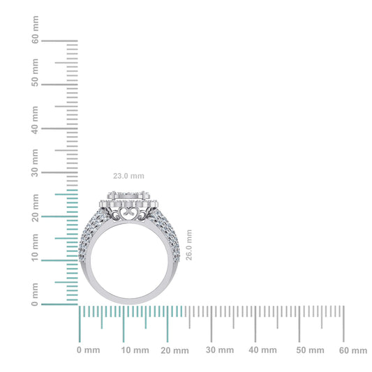 10K White Gold Round Diamond Floral Sz 7 Head Ladies Ring 2 Cttw