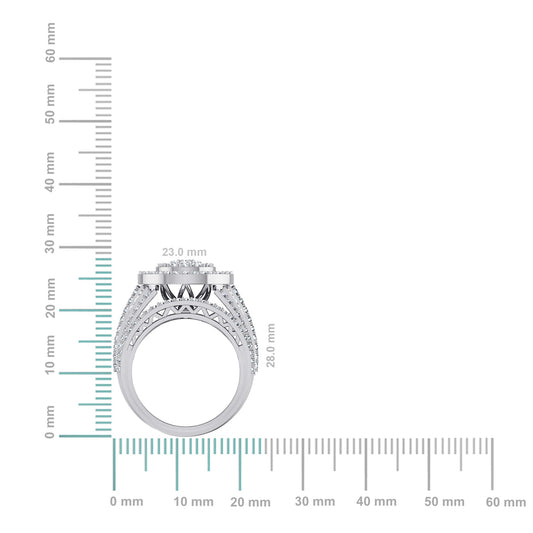 10K White Gold Round Baguette Diamond Designer Sz 7 Head Ladies Ring 2-1/3 Cttw