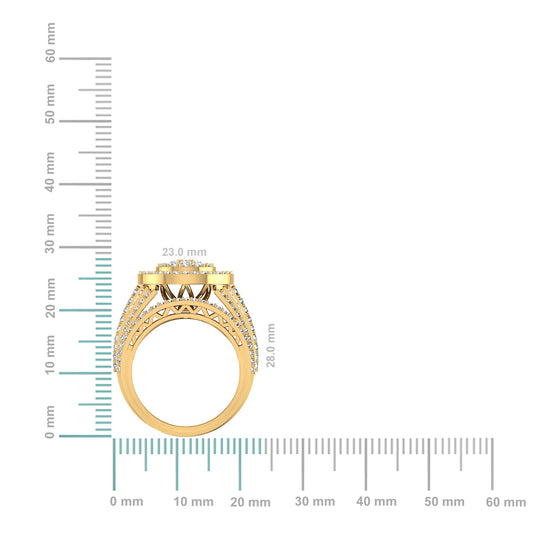 10K Yellow Gold Round Baguette Diamond Designer Sz 7 Head Ladies Ring 2-1/3 Cttw