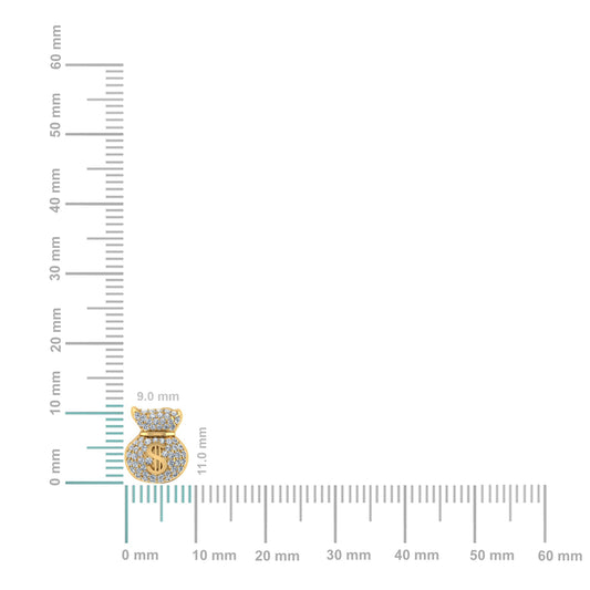 10K Yellow Gold Round Diamond Money Dollar Bag Designer Stud Earrings 1/6 Cttw