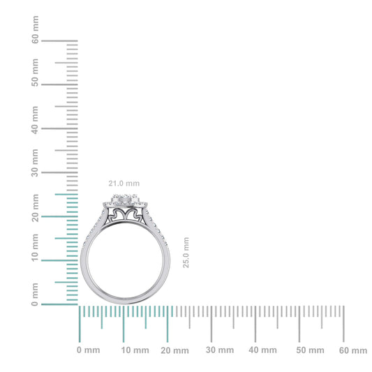 14K White Gold Round Diamond Pear Shape Womens Designer Ring 7/8 Cttw