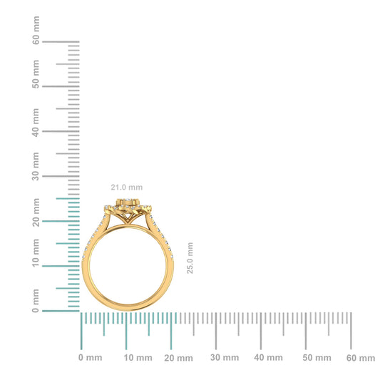 14K Yellow Gold Round Diamond Womens Flower Designer Ring 5/8 Cttw