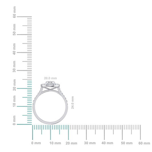 14K White Gold Round Baguette Diamond Womens Designer Ring 7/8 Cttw