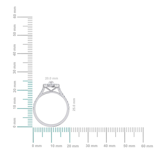 14K White Gold Round Baguette Diamond Pear Shape Womens Designer Ring 3/4 Cttw