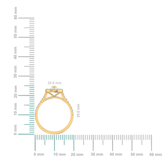 14K Yellow Gold Round Baguette Diamond Pear Shape Womens Designer Ring 3/4 Cttw