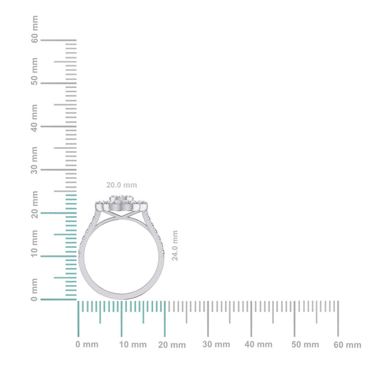 14K White Gold Round Baguette Diamond Womens Sz 7 Designer Ring 7/8 Cttw