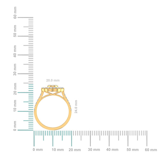 14K Yellow Gold Round Baguette Diamond Womens Designer Ring 7/8 Cttw