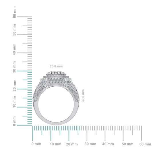10K White Gold Diamond Square Shape Designer Mens Ring 3 Cttw
