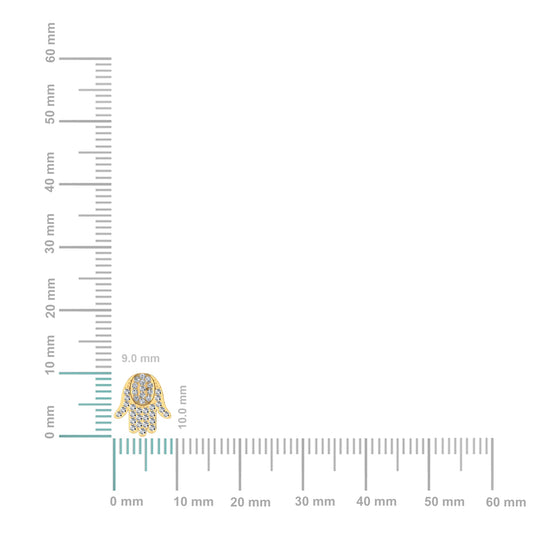 14K Yellow Gold Round Baguette Diamond Hamza Hand Religious Stud Earrings 1/5 Cttw