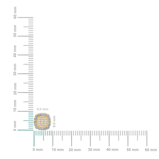 14K Yellow Gold Round Baguette Diamond Square Shape Stud Earrings 5/8 Cttw