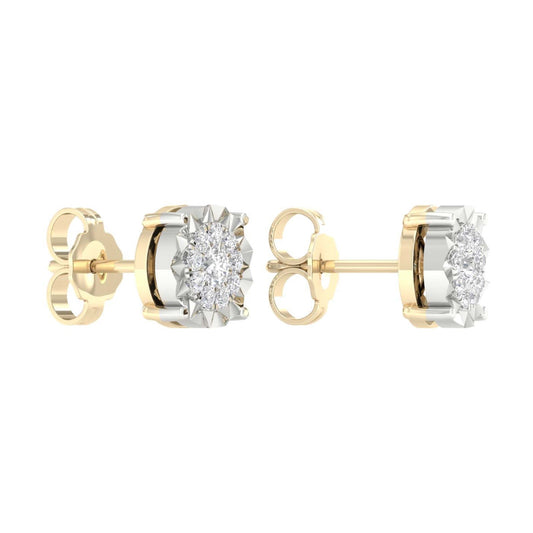 10K Yellow Gold Round Diamond Designer Stud Earrings 1/4 Cttw