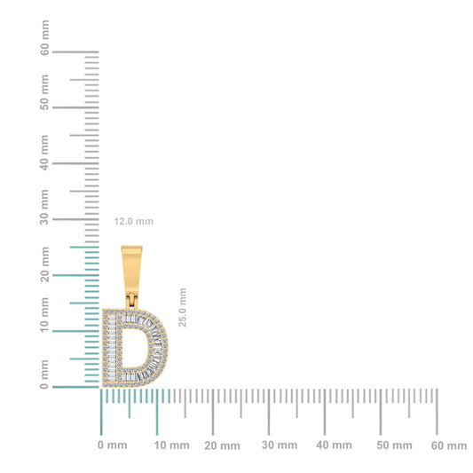 10K Yellow Gold Baguette Diamond Initial D Letter Pendant 1/2 Cttw