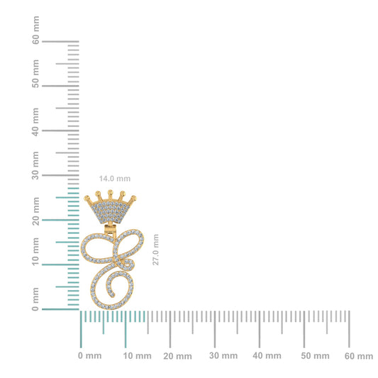 10K Yellow Gold Round Diamond Crown E Letter Initial Pendant 1/5 Cttw