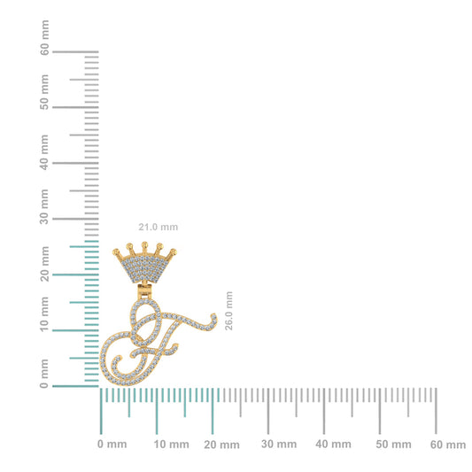 10K Yellow Gold Round Diamond Crown F Letter Initial Pendant 1/4 Cttw