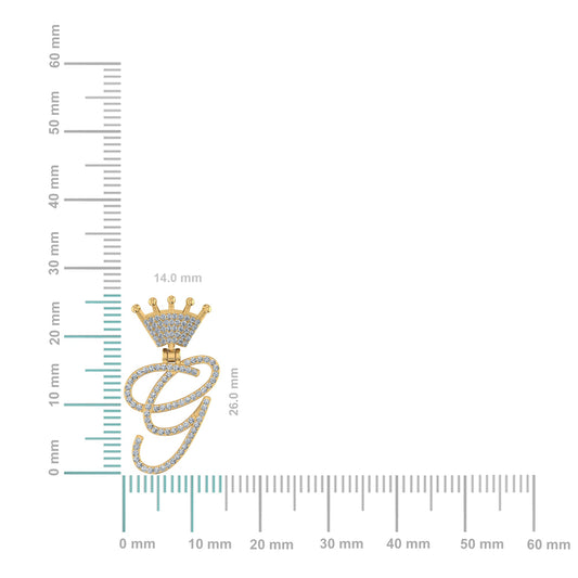 10K Yellow Gold Round Diamond Crown G Letter Initial Pendant 1/5 Cttw