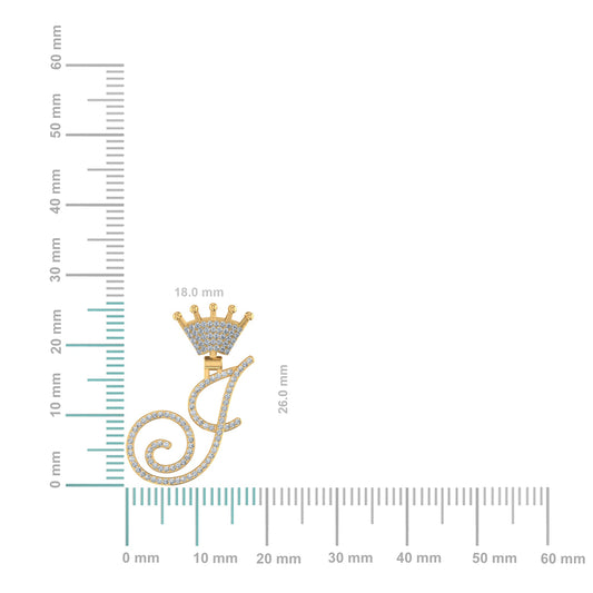 10K Yellow Gold Round Diamond Crown J Letter Initial Pendant 1/5 Cttw