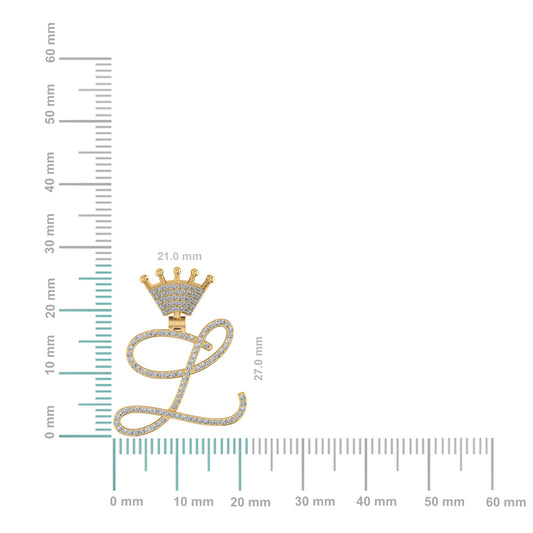 10K Yellow Gold Round Diamond Crown L Letter Initial Pendant 1/4 Cttw