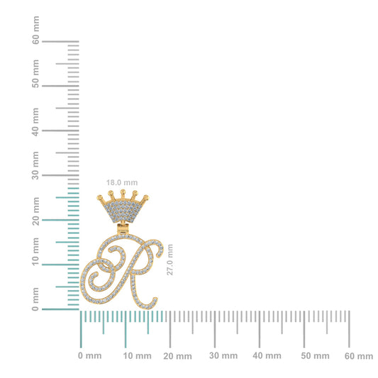 10K Yellow Gold Round Diamond Crown R Letter Initial Pendant 1/4 Cttw
