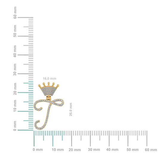 10K Yellow Gold Round Diamond Crown T Letter Initial Pendant 1/5 Cttw