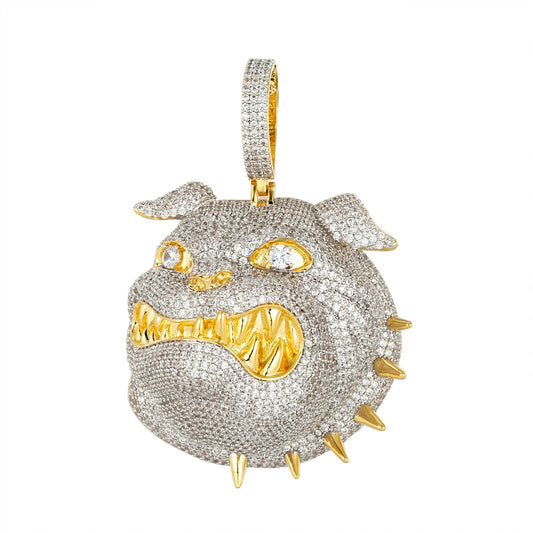 Sterling Silver CZ Cluster Bull Dog Animal Pendant RP+GP