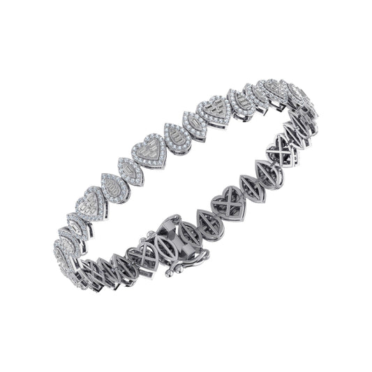 10K White Gold Round Baguette Diamond Designer 7 Inch Bracelet 2-3/8 Cttw
